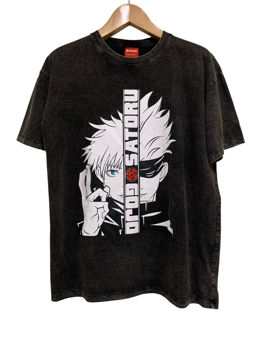 Rare Satoru Gojo Jujutsu Kaisen Anime Acid Wash Gray Short Sleeve Graphic Large